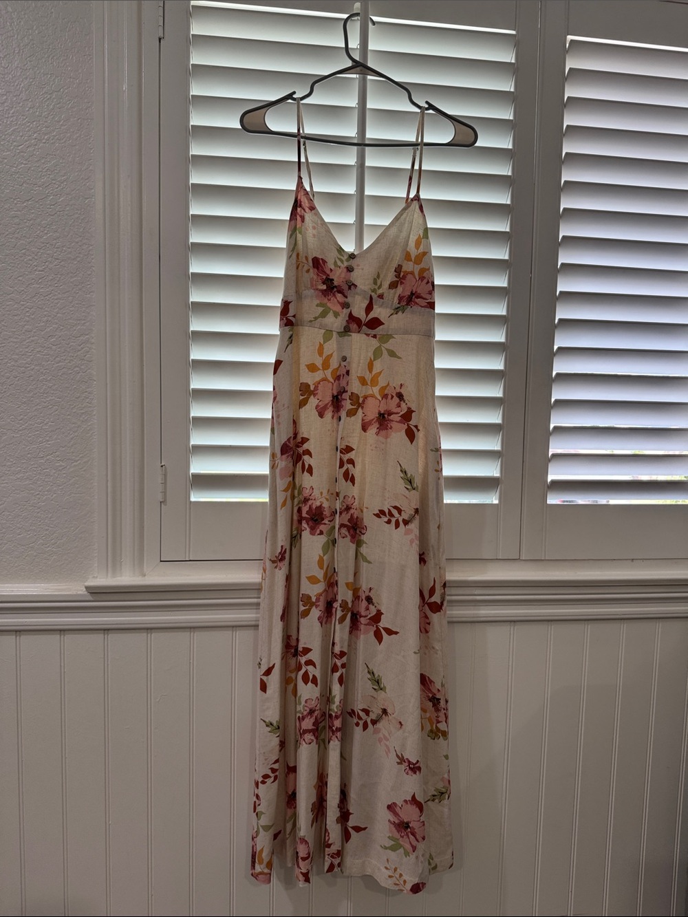 Cream Floral Spaghetti-Strap Maxi Dress with Pink & Yellow Blooms
